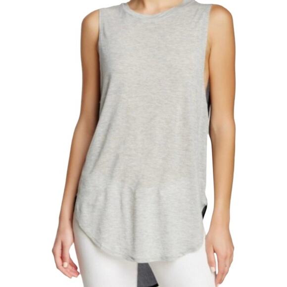 Haute Hippie Large L Mixed Media Tank Top Gray Sheer Black Back Modal Crew Neck - Picture 9 of 10